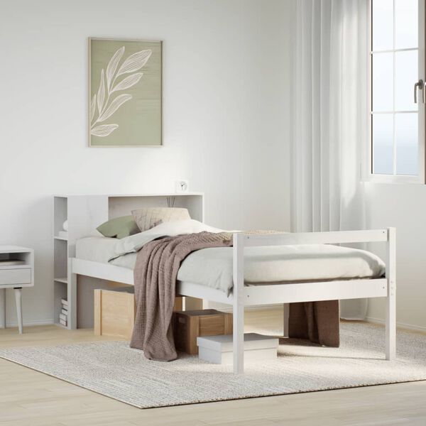 vidaXL Cama con estanter&iacute;a sin colch&oacute;n madera maciza blanca 75x190 cm