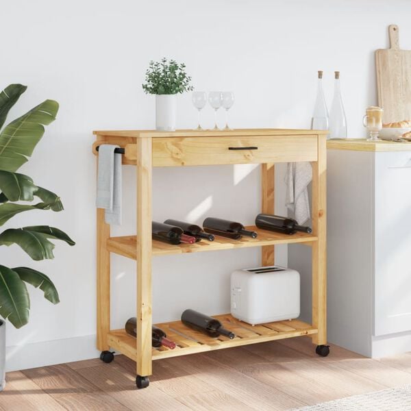 vidaXL Carrito de cocina MONZA madera maciza de pino 84x40x88,5 cm