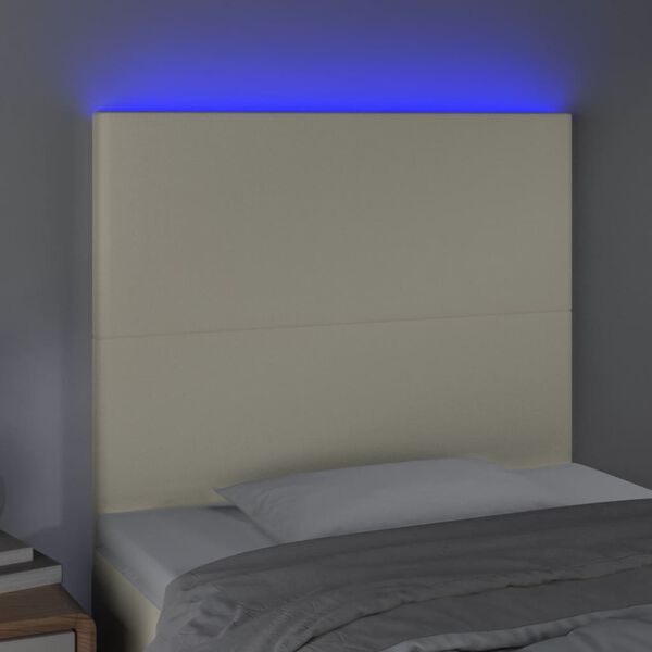 vidaXL Cabecero con luces LED cuero sint&eacute;tico crema 90x5x118/128 cm