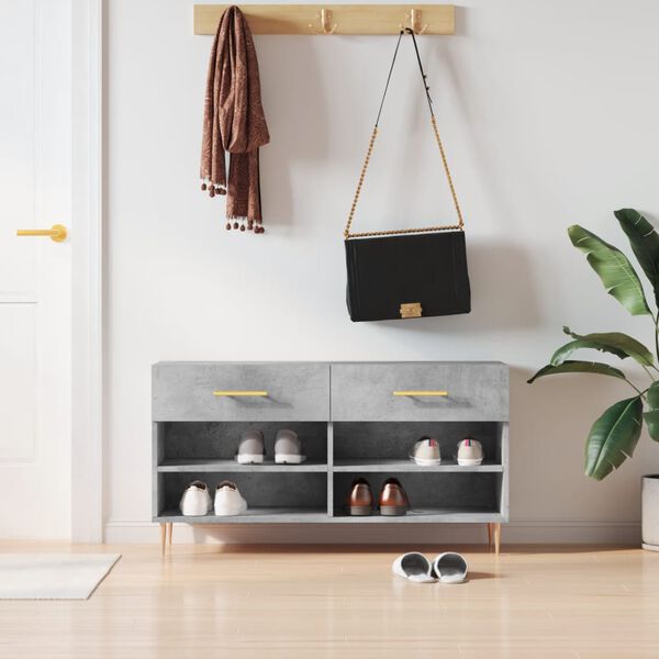 vidaXL Banco zapatero madera de ingeniería gris hormigón 102x35x55 cm