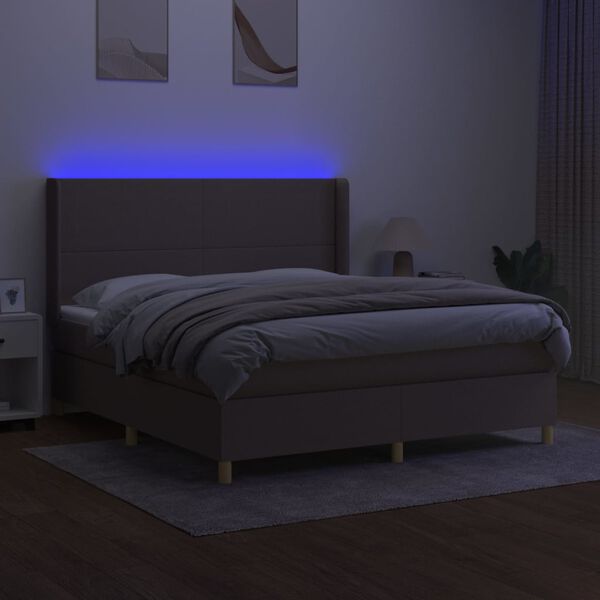 vidaXL Cama box spring colch&oacute;n y luces LED tela gris taupe 180x200 cm