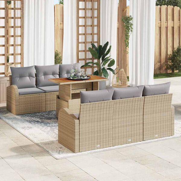 vidaXL Conjunto de sof&aacute; de jard&iacute;n con coj&iacute;n 7 pcs beige y gris claro