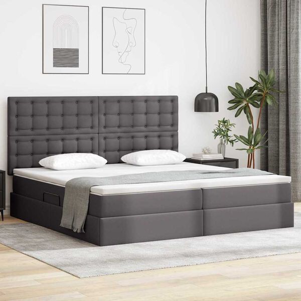 vidaXL Cama con almacenamiento Gris 200 x 200 cm Cuero sint&eacute;tico