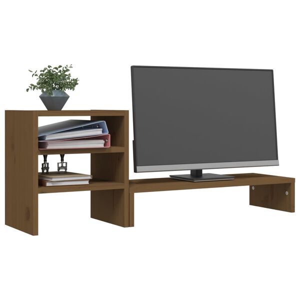 vidaXL Soporte para monitor madera maciza pino marrón miel 81x20x30 cm