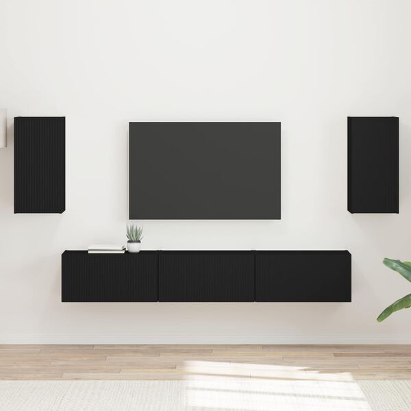 vidaXL Conjunto de mueble de TV 5 pcs Negro Madera de ingenier&iacute;a