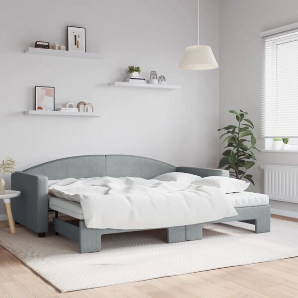 vidaXL Sofá cama nido con colchón tela gris claro 90x200 cm