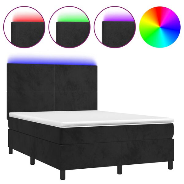 vidaXL Cama box spring colch&oacute;n y LED terciopelo negro 140x200 cm