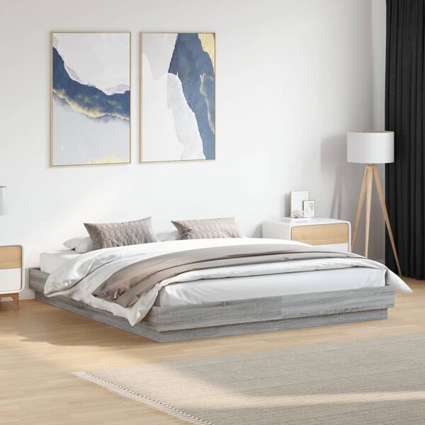vidaXL Estructura de cama madera de ingenier&iacute;a gris Sonoma 200x200 cm