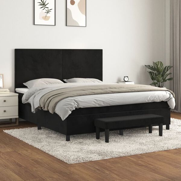 vidaXL Cama box spring con colch&oacute;n terciopelo negro 180x200 cm