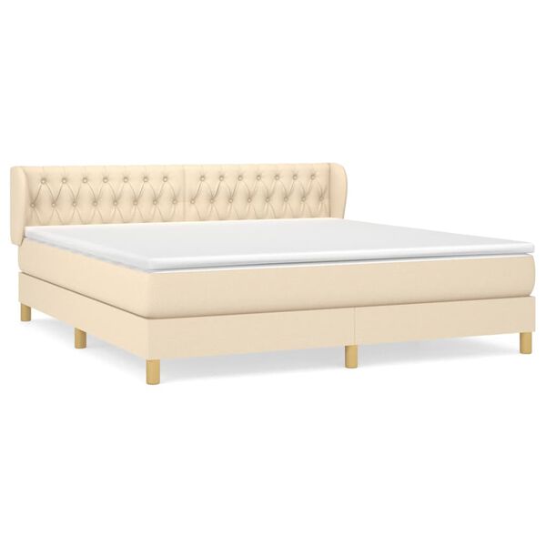 vidaXL Cama box spring con colch&oacute;n tela color crema 180x200 cm