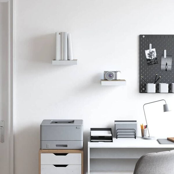 vidaXL Estante flotante pared 2 uds MDF roble y blanco 23x23,5x3,8 cm