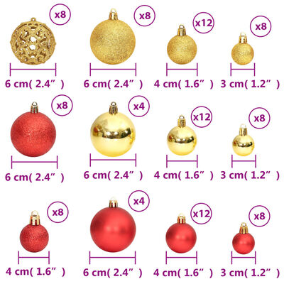 vidaXL Bolas de Navidad 100 uds color dorado y rojo tinto 3 / 4 / 6 cm