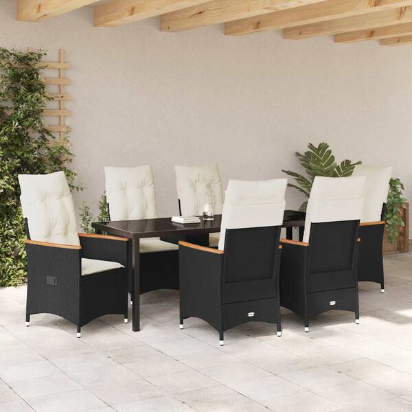 vidaXL Conjunto de Comedor de Jard&iacute;n 7 pcs Negro rat&aacute;n sint&eacute;tico
