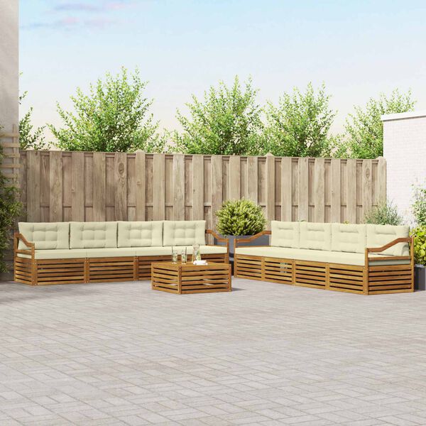 vidaXL Conjunto de sof&aacute;s de exterior con coj&iacute;n 9 pcs Natural y Crema