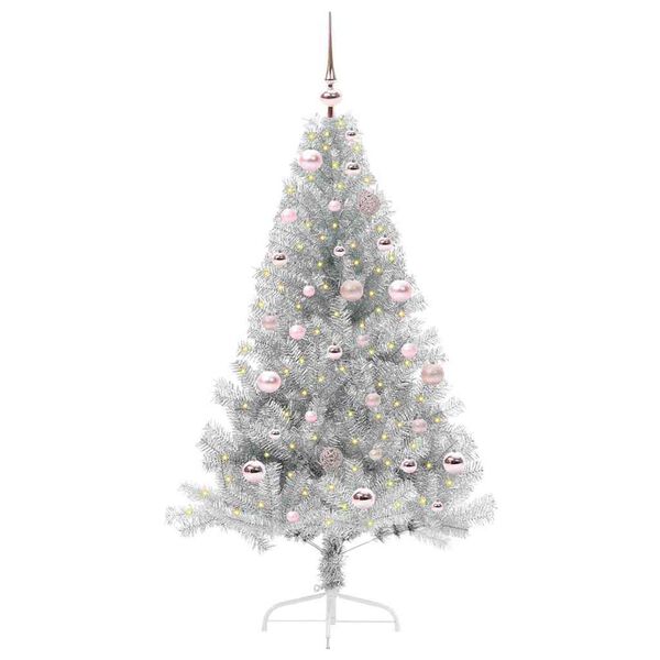 vidaXL &Aacute;rbol de Navidad Artificial Preiluminado Plateado 150 cm PET