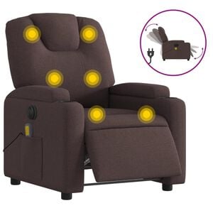 vidaXL Sill&oacute;n reclinable de masaje el&eacute;ctrico tela marr&oacute;n oscuro