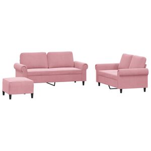 vidaXL Juego de sof&aacute;s con cojines 3 piezas terciopelo rosa