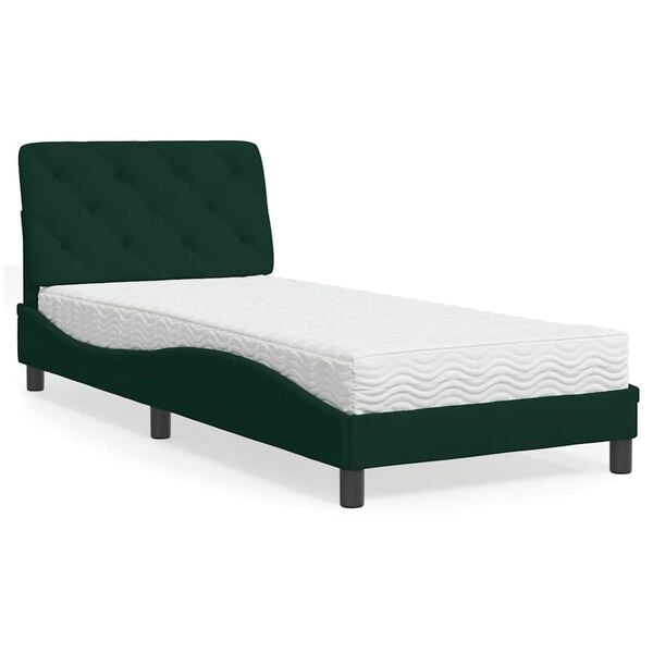 vidaXL Cama con colch&oacute;n terciopelo verde oscuro 80x200 cm