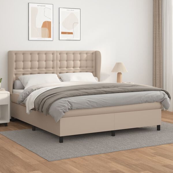 vidaXL Cama box spring con colch&oacute;n cuero sint&eacute;tico capuchino 180x200cm