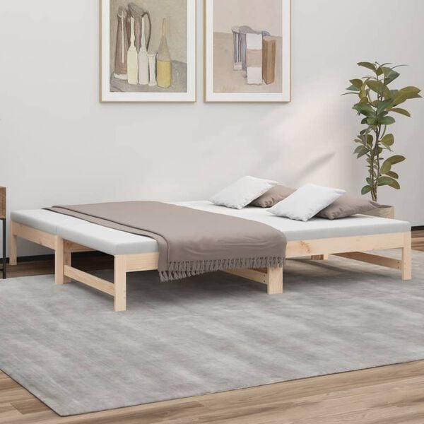 vidaXL Sof&aacute; cama extra&iacute;ble madera maciza de pino 2x(75x190) cm