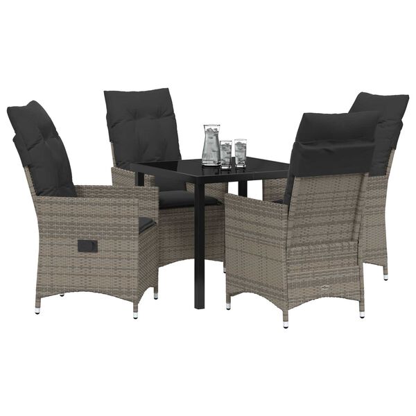 vidaXL Conjunto de Comedor de Jard&iacute;n 5 pcs Gris rat&aacute;n sint&eacute;tico