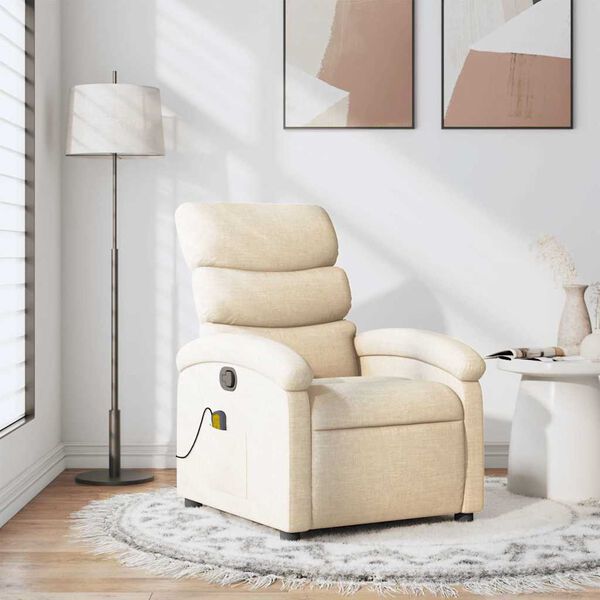 vidaXL Sill&oacute;n de masaje reclinable de tela crema