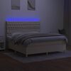 vidaXL Cama box spring colch&oacute;n y luces LED tela crema 180x200 cm