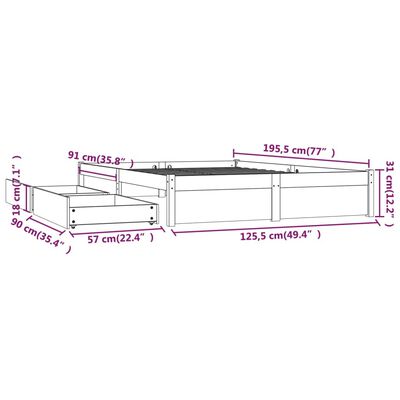 vidaXL Estructura de cama con cajones negro 120x190 cm