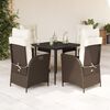 vidaXL Set comedor de jard&iacute;n 5 piezas y cojines rat&aacute;n sint&eacute;tico marr&oacute;n