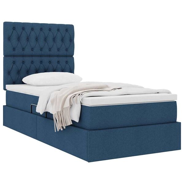 vidaXL Cama con almacenamiento y colch&oacute;n Azul 90 x 200 cm Poli&eacute;ster