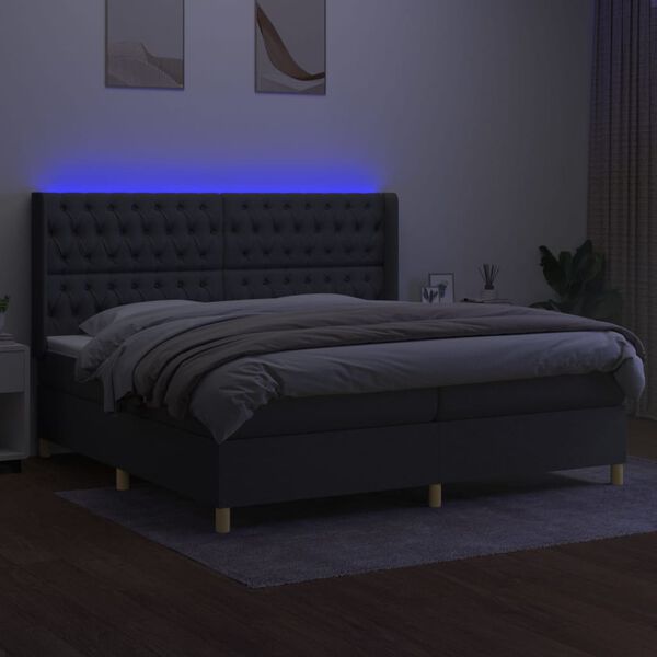 vidaXL Cama box spring colch&oacute;n y luces LED tela gris claro 200x200 cm