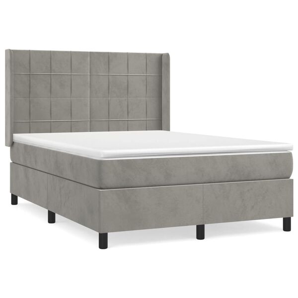 vidaXL Cama box spring con colch&oacute;n terciopelo gris claro 140x190 cm