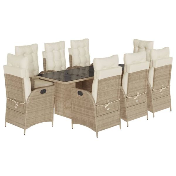 vidaXL Set comedor de jard&iacute;n 9 pzas con cojines rat&aacute;n sint&eacute;tico beige