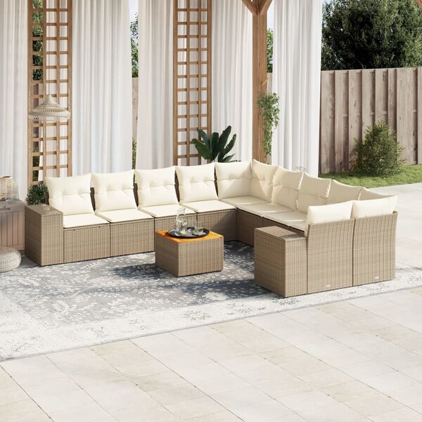 vidaXL Set de sof&aacute;s de jard&iacute;n 11pzas con cojines rat&aacute;n sint&eacute;tico beige