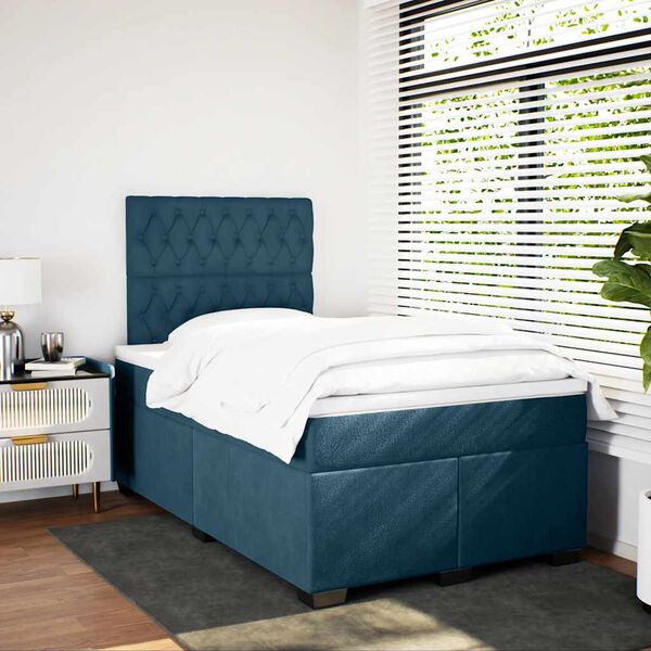 vidaXL Cama box spring con colch&oacute;n terciopelo azul 120x190 cm