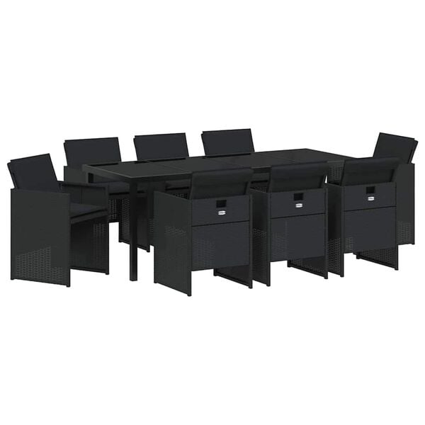 vidaXL Conjunto de Comedor de Jard&iacute;n 9 pcs Negro rat&aacute;n sint&eacute;tico