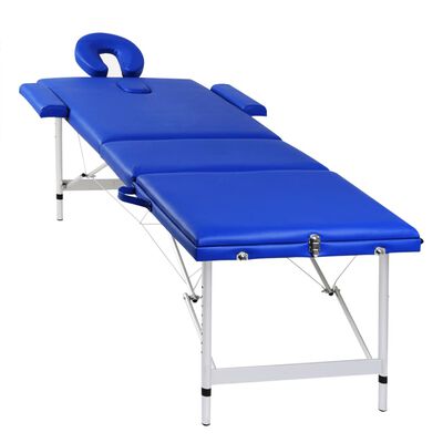 Mesa camilla de masaje de aluminio plegable de tres cuerpos azúles