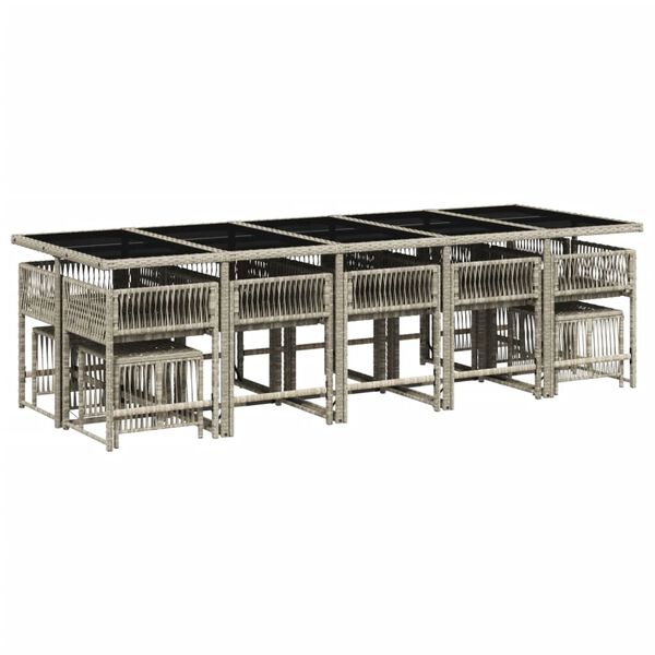 vidaXL Set comedor jard&iacute;n y cojines 15 pzas rat&aacute;n sint&eacute;tico gris claro