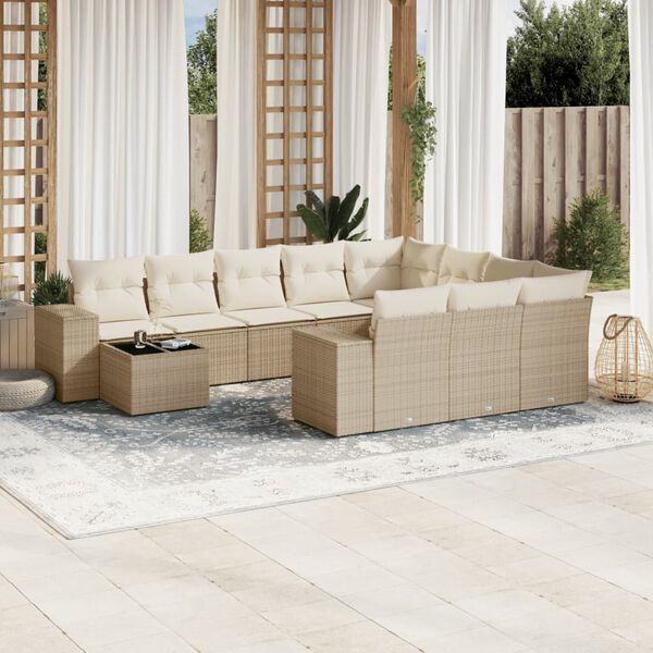 vidaXL Set de sof&aacute;s de jard&iacute;n 11pzas con cojines rat&aacute;n sint&eacute;tico beige