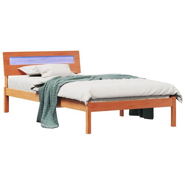 vidaXL Estructura de cama con cabecera Marrón cera 75 x 190 cm
