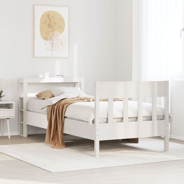 vidaXL Estructura de cama sin colch&oacute;n madera maciza blanca 90x190 cm