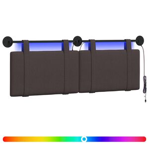 vidaXL Cabecero colgante Con luz LED Marr&oacute;n Oscuro Tela