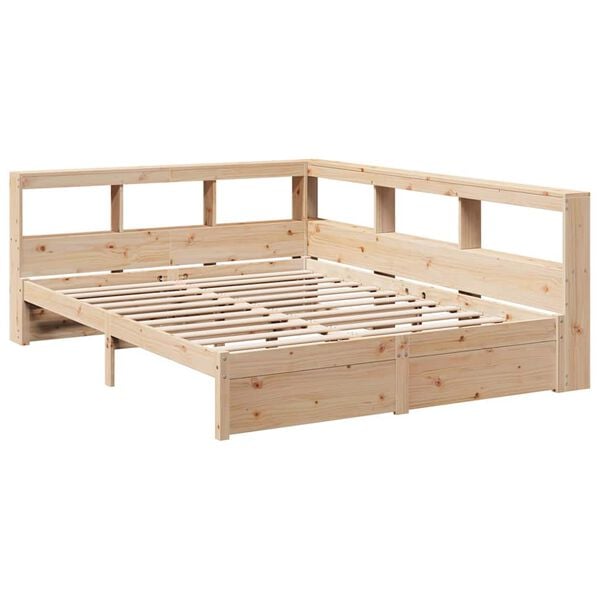 vidaXL Cama con estanter&iacute;a sin colch&oacute;n madera maciza de pino 140x190cm