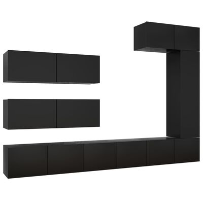 vidaXL Set de muebles de salón TV 7 piezas madera de ingeniería negro