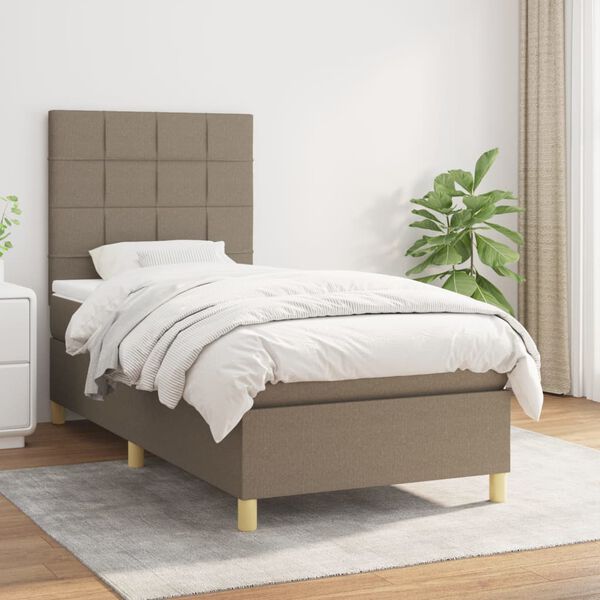 vidaXL Cama box spring con colch&oacute;n tela gris taupe 90x190 cm
