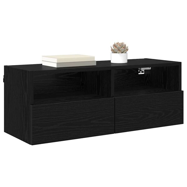 vidaXL Mueble de TV Montado en la Pared Roble Negro 80 x 30 x 30 cm