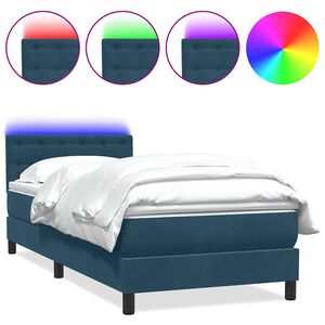 vidaXL Cama box spring con colch&oacute;n y LED terciopelo azul oscuro 80x210 cm