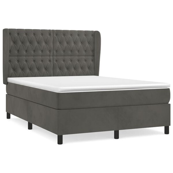 vidaXL Cama box spring con colch&oacute;n terciopelo gris oscuro 140x190 cm