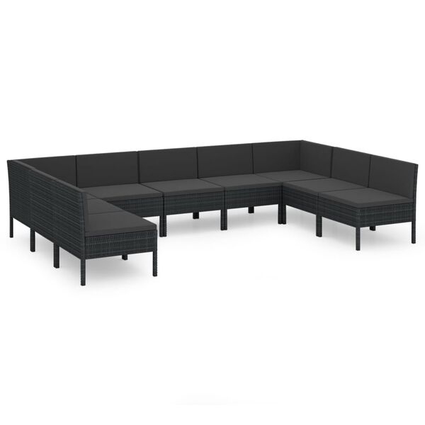 vidaXL Set de muebles de jard&iacute;n 9 pzas y cojines rat&aacute;n sint&eacute;tico negro