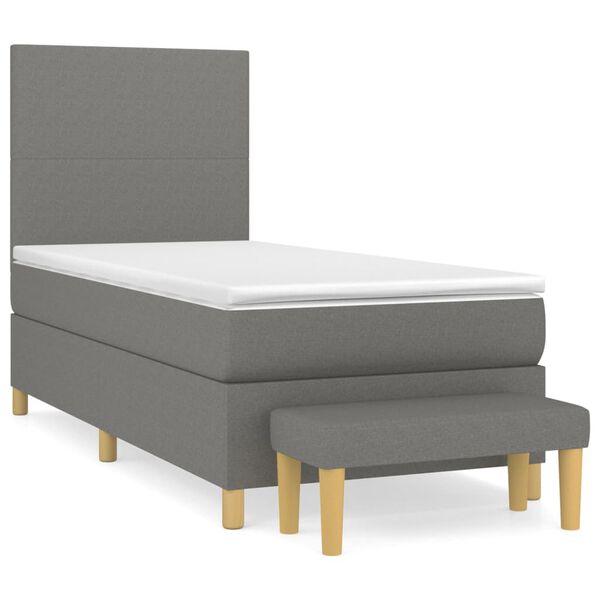 vidaXL Cama box spring con colch&oacute;n tela gris oscuro 90x200 cm